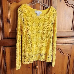 Sag Harbor Yellow Crochet Long Sleeve Top